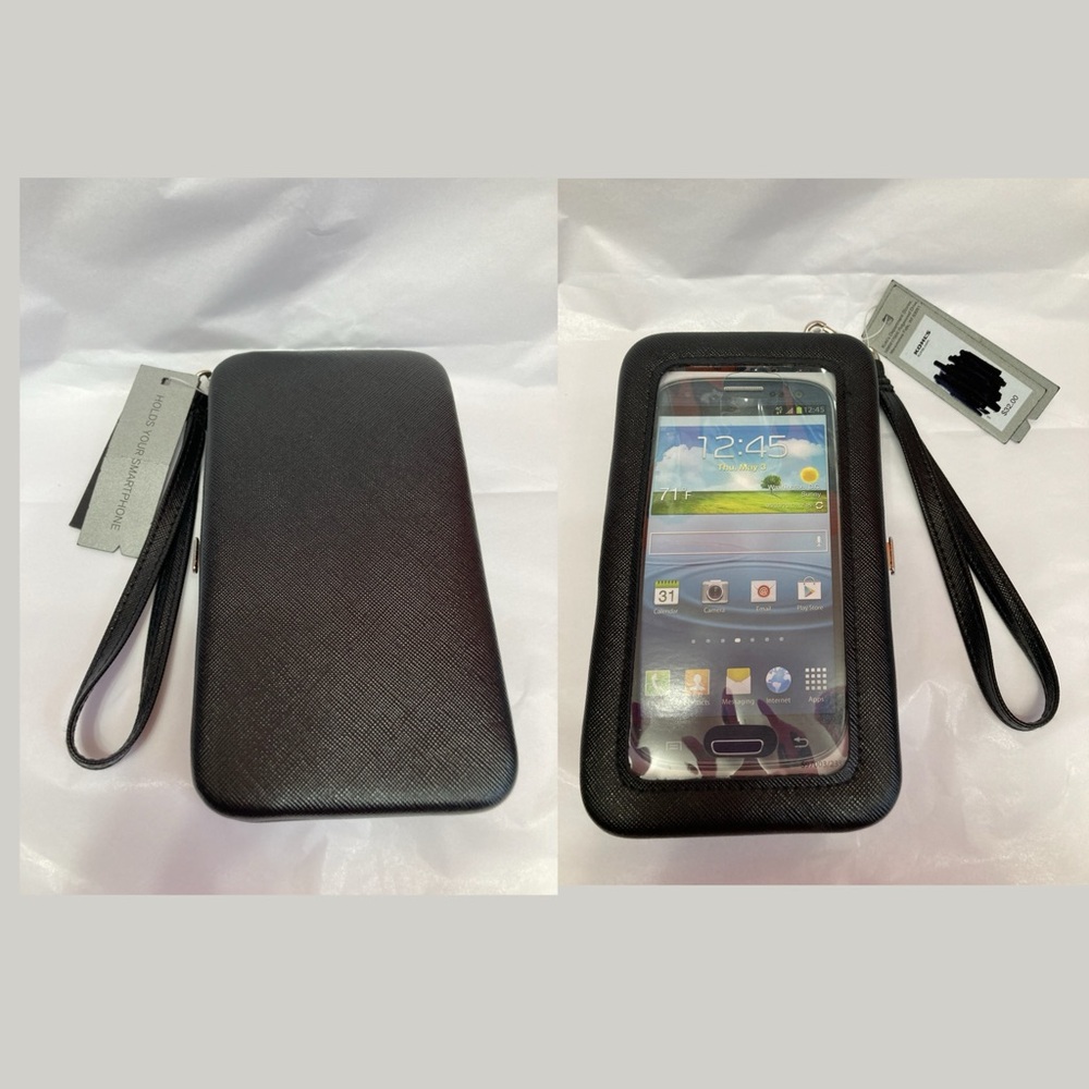 NWT Smartphone wallet by Apt. 9 Black & Silver Wristlet Hard Shell phone case